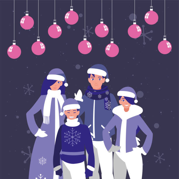 istock Merry christmas family and spheres vector design 1204046081
