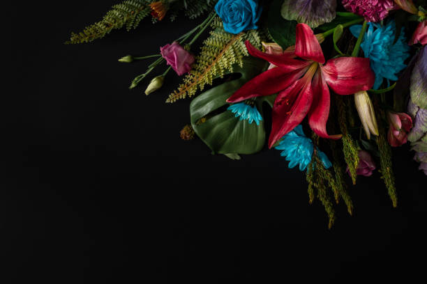 istock Creative layout made of flowers and leaves. Flat lay. 1204046289