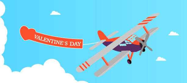 istock Airplane Transportation with Valentines Day and Heart Stretch. Vector illustration 1204047006
