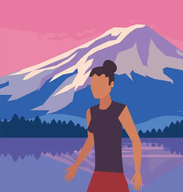 Vector illustration of Avatar woman in front of landscape vector design