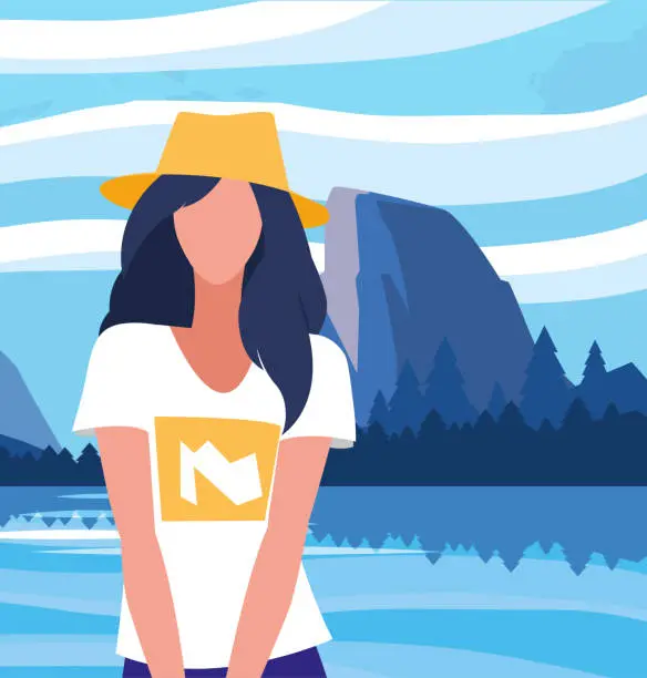 Vector illustration of Avatar woman in front of landscape vector design