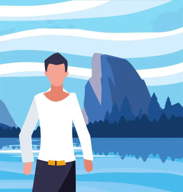 Vector illustration of Avatar man in front of landscape vector design