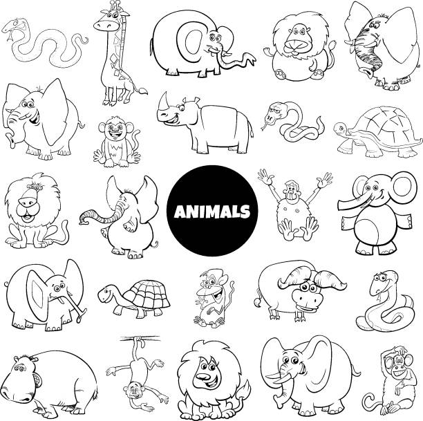 アフリカの動物のキャラクター大集合カラーブックページ - turtle backgrounds humor vector点のイラスト素材／クリップアート素材／マンガ素材／アイコン素材