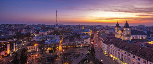 istock Winter sunset over a European city 1204054243