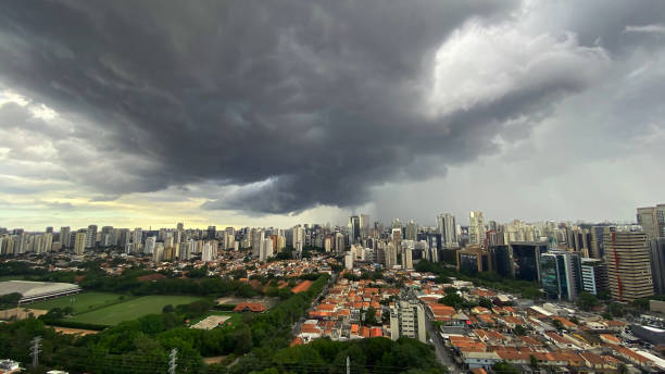 istock Before the Rain. Summer storm sky above the town. 1204056758