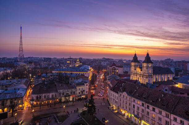 istock Winter sunset over a European city 1204056931