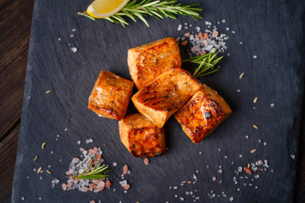 Grilled pork meat served on slate