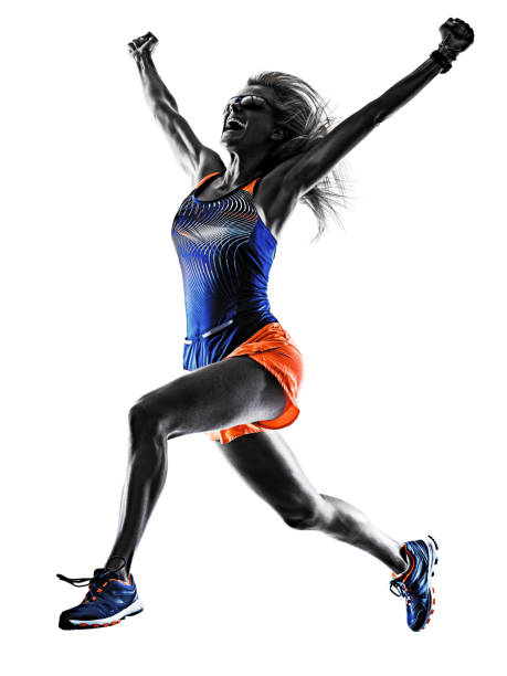 istock beautiful woman runner jogger jogging running isolated white background 1204073496
