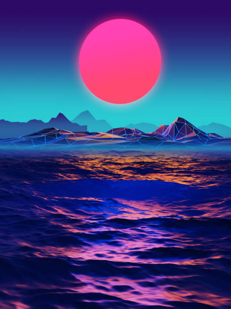 istock Futuristic Sci-Fi Low poly landscape ocean With copy Space For Text ,3D  Illustration 1204082044