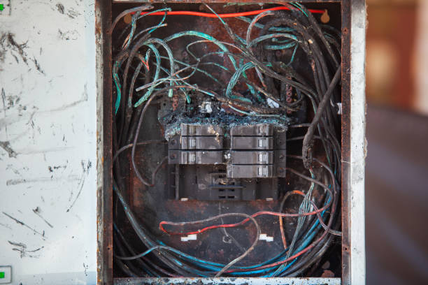 istock Short circuit faults burnt consumer unit.Electricity short circuit, Electric control cabinet 1204087621