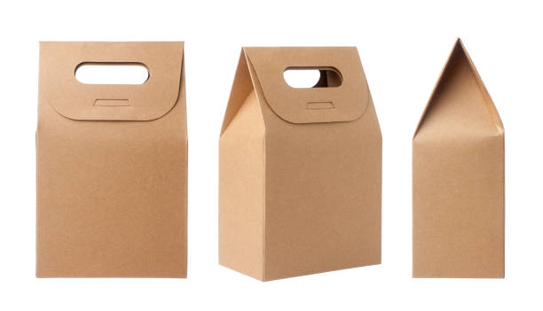 Brown packaging paper bags isolated on white background