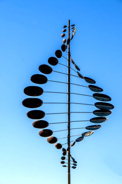 a picture of a Twisting metal weathervane with circles