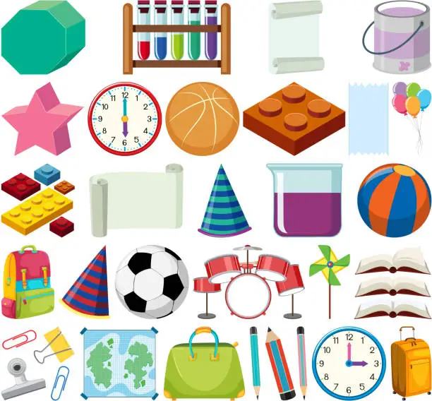 Vector illustration of Set of isolated objects theme school items