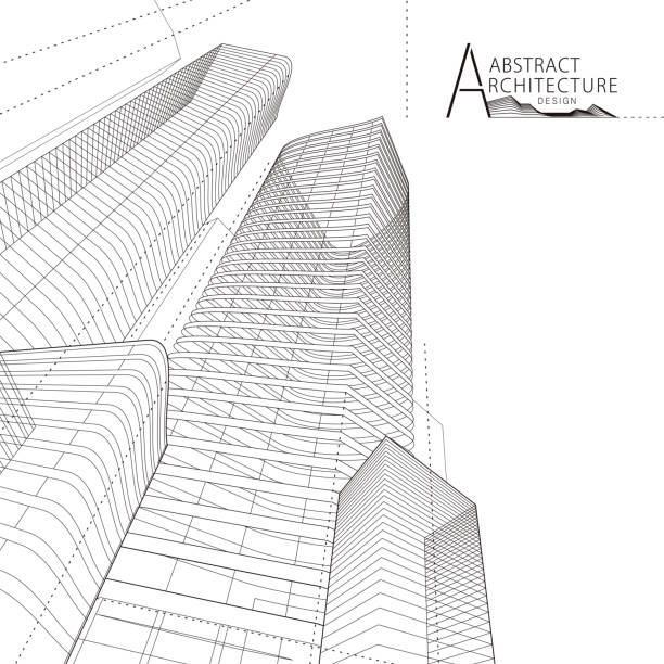 ilustrações de stock, clip art, desenhos animados e ícones de 3d illustration abstract architecture building line drawing. - skyscraper