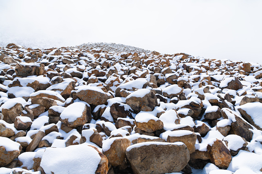 Landscape of Snow and mountain road to Nubra valley in Leh, Ladakh India