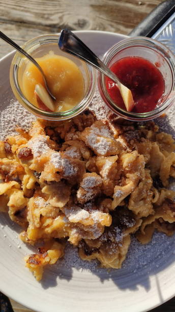 istock Shredded pancakes with plum and apple jam ( 1204099449