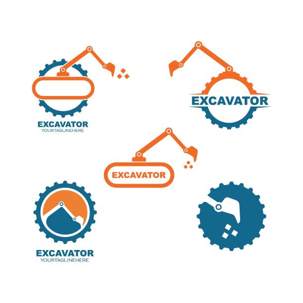 illustrations, cliparts, dessins animés et icônes de conception de vecteur de logo d’icône d’excavatrice - earth mover bulldozer construction equipment digging