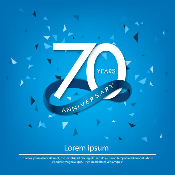 70th years anniversary celebration emblem. white anniversary logo isolated with blue circle ribbon. vector illustration template design for web, poster, flyers, greeting card and invitation card 70th years anniversary celebration emblem. white anniversary logo isolated with blue circle ribbon. vector illustration template design for web, poster, flyers, greeting card and invitation card 70th stock illustrations