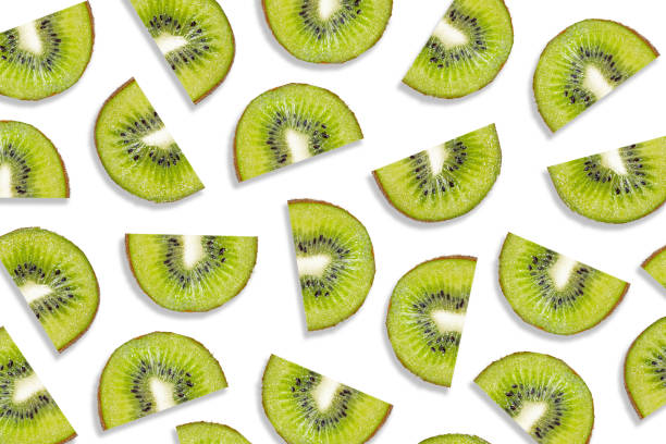 istock Fruit pattern of kiwi slices isolated on white background 1204110010