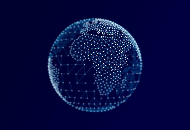 istock Geometric Network Polygon Globe Graphic Background Focus on Europe and Africa 1204114358