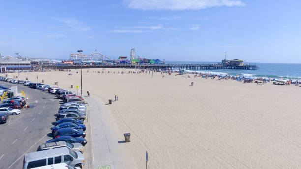 istock Santa Monica pier and parking from high viewpoint 1204119108