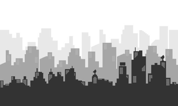 istock Silhouette background with city buildings many apartment. 1204119261