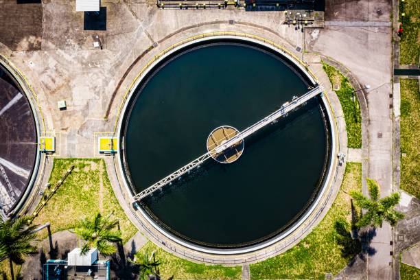 istock Sewage treatment plant - high-angle view 1204123254