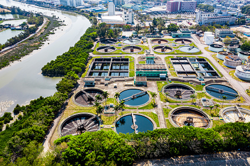Sewage treatment plant - high-angle view