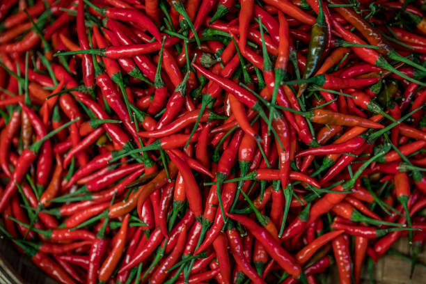 istock Red hot peppers in the market 1204124661