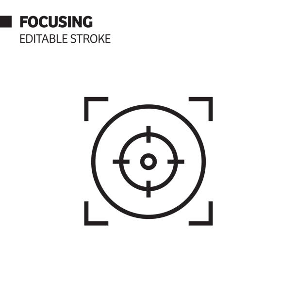 значок линии фокус�ировки, иллюстрация символа вектора контура. пиксель совершенный, редактируемый ход. - focus stock illustrations