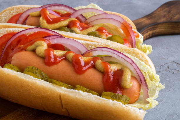 istock hot dogs with mustard and ketchup. 1204125888