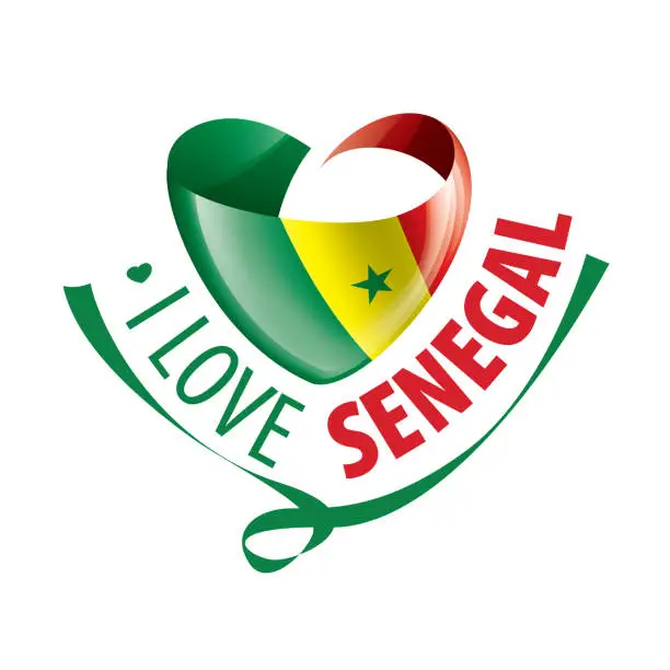 Vector illustration of National flag of the Senegal in the shape of a heart and the inscription I love Senegal. Vector illustration