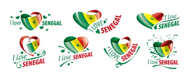 Vector illustration of National flag of the Senegal in the shape of a heart and the inscription I love Senegal. Vector illustration