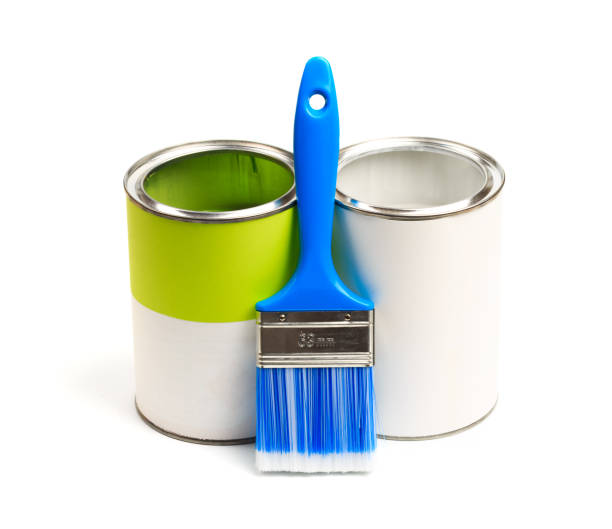 istock Cans with color paint with brushes  isolated on white background - Image 1204131272