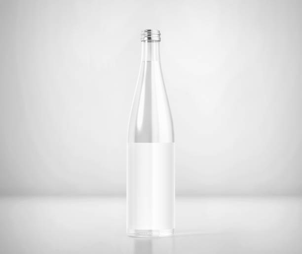 istock Glass Water Bottle Mockup with label, 3d Rendering isolated on Light Gray Background 1204134167