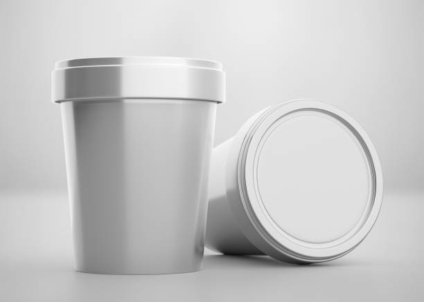 istock Blank White Ice Cream Packaging with Cap, Realistic 3D rendering isolated on light gray background 1204134178