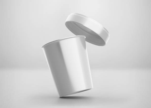 istock Blank White Ice Cream Packaging with Cap, Realistic 3D rendering isolated on light gray background 1204134181