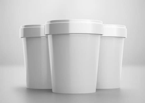 istock Blank White Ice Cream Packaging with Cap, Realistic 3D rendering isolated on light gray background 1204134192