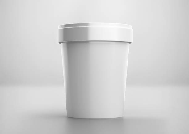 istock Blank White Ice Cream Packaging with Cap, Realistic 3D rendering isolated on light gray background 1204134196