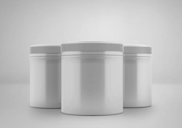 istock White plastic jar with cap mockup, blank food container, 3d rendering isolated on light gray background 1204134247