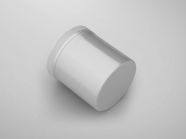 istock White plastic jar with cap mockup, blank food container, 3d rendering isolated on light gray background 1204134284