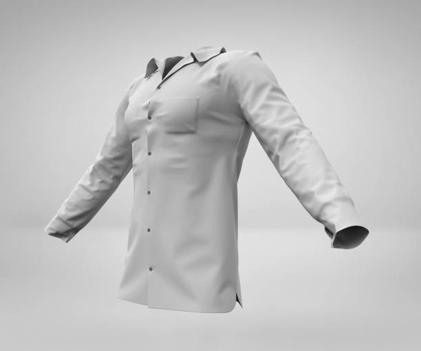 maqueta de camisa blanca, ropa de manga larga en blanco 3d renderización aislada sobre fondo gris claro - soccer uniform hanger t shirt hanging fotografías e imágenes de stock