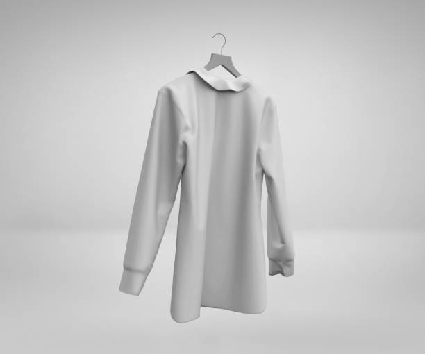 maqueta de camisa blanca, ropa de manga larga en blanco 3d renderización aislada sobre fondo gris claro - soccer uniform hanger t shirt hanging fotografías e imágenes de stock