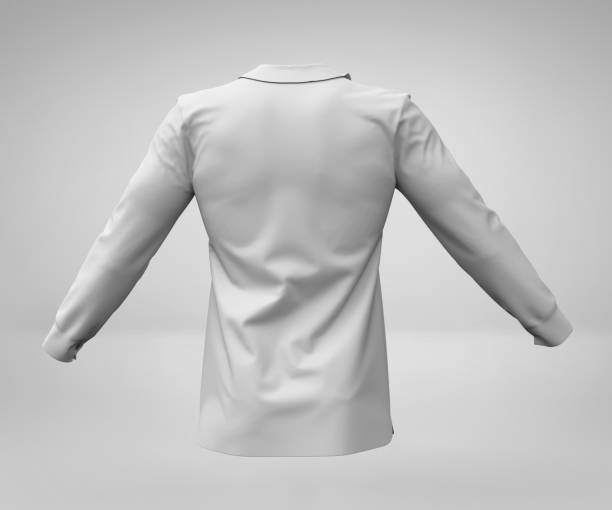 maqueta de camisa blanca, ropa de manga larga en blanco 3d renderización aislada sobre fondo gris claro - soccer uniform hanger t shirt hanging fotografías e imágenes de stock