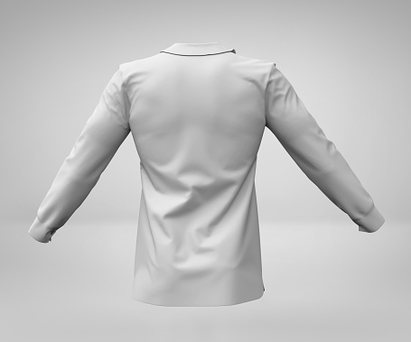White shirt mockup, blank long sleeved clothing 3d rendering isolated on light gray background, ready for your design
