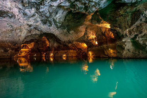 Stalactite and Stalagmite Formations in the (Altinbesik)Gold cradle Cave, ibradi, Antalya.