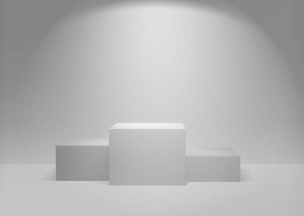 istock White winners podium 3D render. Awarding of winners of sports competitions. Square realistic pedestal. Vector Illustration 1204136966
