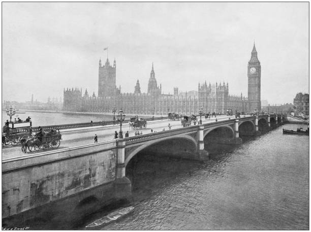 античная фотография британской империи: здание парламента, вестминстер, лондон, англия - city of westminster фотографии stock illustrations