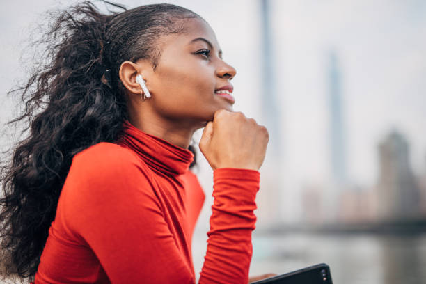 istock Black woman downtown by the river in Shanghai 1204138741