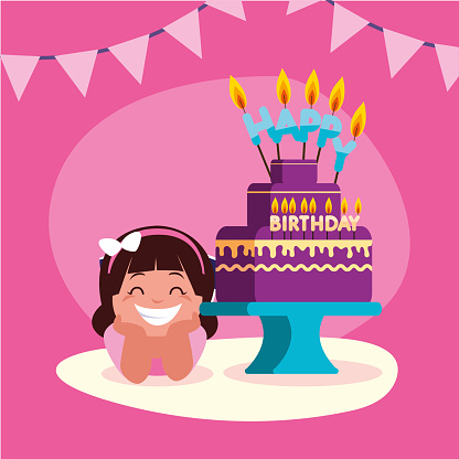 Girl Cartoon With Happy Birthday Cake Vector Design Stock Illustration -  Download Image Now - iStock